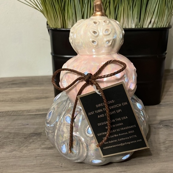 GORGEOUS! LUSTROUS LIGHT UP CERAMIC PUMPKIN PINK, SILVER AND CREAM - Picture 6 of 14